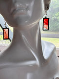1” Rectangle Clear and Garnet Swirl Earrings