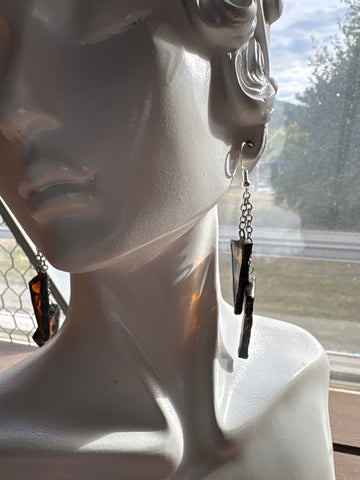 3” Upcycled Amber  Chain Drop Earrings