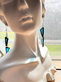 Light Blue 3” Chain Drop Stained Glass Earrings
