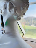 Iridescent Forest Green Stained Glass 1” Triangle with Skull and Crossbone Earrings