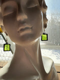 Tiny 1/2” Upcycled Lime Green Stained Glass Earrings