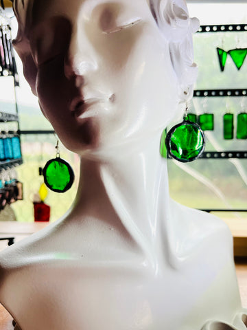 1.25” Upcycled Green Waterglass Circle Earrings