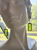 1” Rectangle Upcycled Lime Green Stained Glass Earrings
