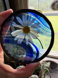 Cobalt Swirl Stained Glass Daisy Coaster