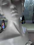 Black Oil Slick Wripple Stained Glass 1.5” Dew Drop  Earrings