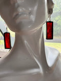 1.5” Rectangle Dark Garnet Swirl Earrings