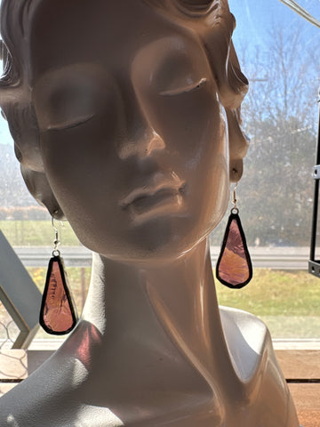 Upcycled Plum 1.5” Dew Drop  Stained Glass Earrings