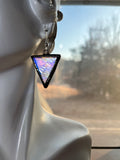 1” Iridescent Clear Florentine Glass Triangle Earrings