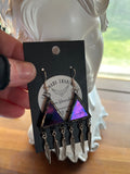 Iridescent Forest Green Stained Glass 1” Triangle with Feathers Earrings