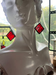 Vintage Red Waterglass 1.25” Square Earrings