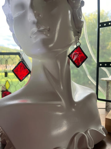 Vintage Red Waterglass 1.25” Square Earrings