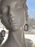 Opalescent Pink 1” Rectangle Stained Glass Earrings