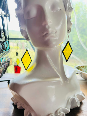 2” Upcycled Yellow Waterglass Rhombus Earrings