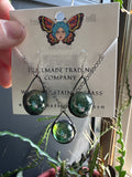 Iridescent Green Vintage Marble Earring and Necklace Set