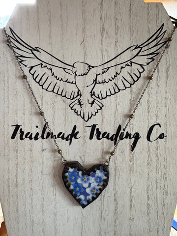 Forget Me Not China Heart Necklace