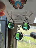 Iridescent Green Vintage Marble Earring and Necklace Set