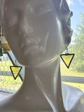 1” Triangle Upcycled Jasmine Yellow Stained Glass Earrings