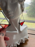 3” Large Triangle Chain Drop Medium Bright Garnet Swirl Earrings