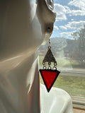 1” Vermilion Ripple Triangle  Stained Glass Earrings