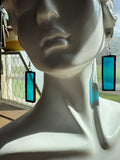 Light Blue 1.5” Rectangle Stained Glass Earrings