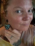 Black Oil Slick Wripple Stained Glass 2” Heart Shield  Earrings