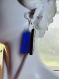 1” Rectangle Rippled Cobalt Blue Stained Glass Earrings
