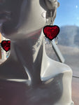 1” Red Heart Earrings with Beads