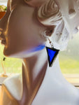 1” Triangle Rippled Cobalt Blue Stained Glass Earrings