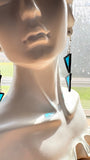 Light Blue 3” Chain Drop Stained Glass Earrings