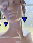 1” Triangle Rippled Cobalt Blue Stained Glass Earrings