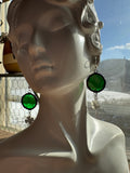 1” Green Circle with 4 Leaf Clover Stained Glass Earrings