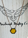 Yellow Amber Stained Glass Hexagon Necklace