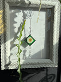 Mini Vintage Bevel and Green Stained Glass Pressed Flower Rainbow Maker