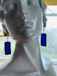 1” Rectangle Rippled Cobalt Blue Stained Glass Earrings