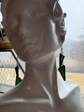 Dark Green Waterglass 3” Chaindrop Earrings