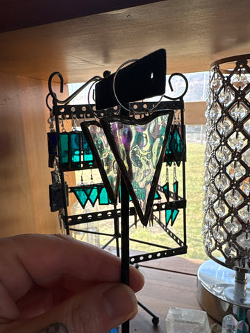 2” Iridescent Clear Ripple “Shield” Stained Glass Earrings