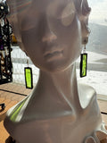 1.5” Rectangle Upcycled Lime Green Stained Glass Earrings