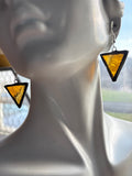 Upcycled Textured Amber  1” Triangle Earrings