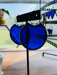 Upcycled Cobalt Blue 2” Circle Stained Glass Earrings