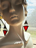 1” Vermilion Ripple Triangle  Stained Glass Earrings