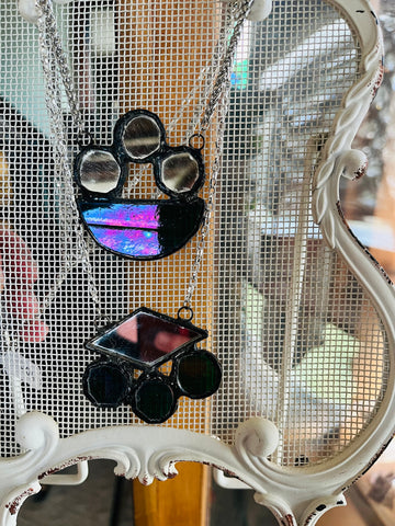 Iridescent Forest Green and  Mirror Necklaces