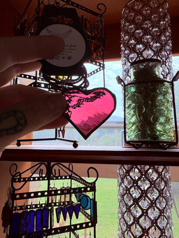 2” Heart Magenta Stained Glass Necklace