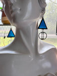 Deep Blue 1” Triangle with Moonphase  Charm Stained Glass Earrings