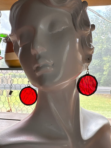 1.25” Vermilion Ripple Circle  Stained Glass Earrings