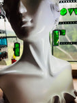 1.25” Upcycled Green Waterglass Rectangle Earrings
