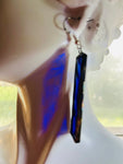 2” Rectangle Rippled Cobalt Blue Stained Glass Earrings