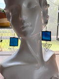 Deep Blue 1.5” Square with Triangle  Charm Stained Glass Earrings