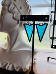 2” Hammered Aqua “Shield” Stained Glass Earrings