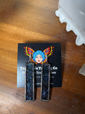2” Rectangle Blue/Purple Van Gogh Stained Glass Earrings