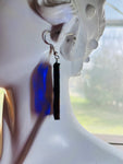 1.5” Rectangle Rippled Cobalt Blue Stained Glass Earrings